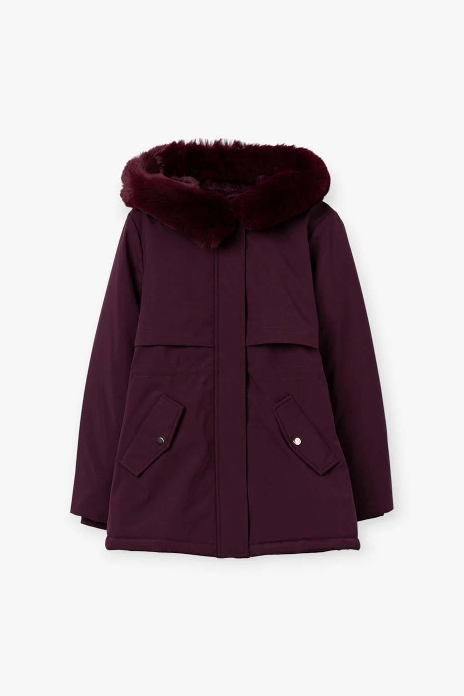 Siren_2 — Parka larga burdeos con capucha de pelo sintético - 552 Higo
