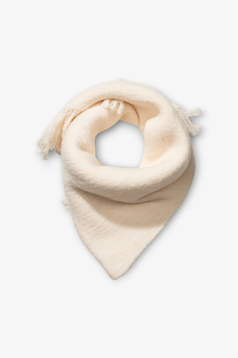 MARTHA — Fular/bufanda triangular de punto beige claro con flecos. - 101