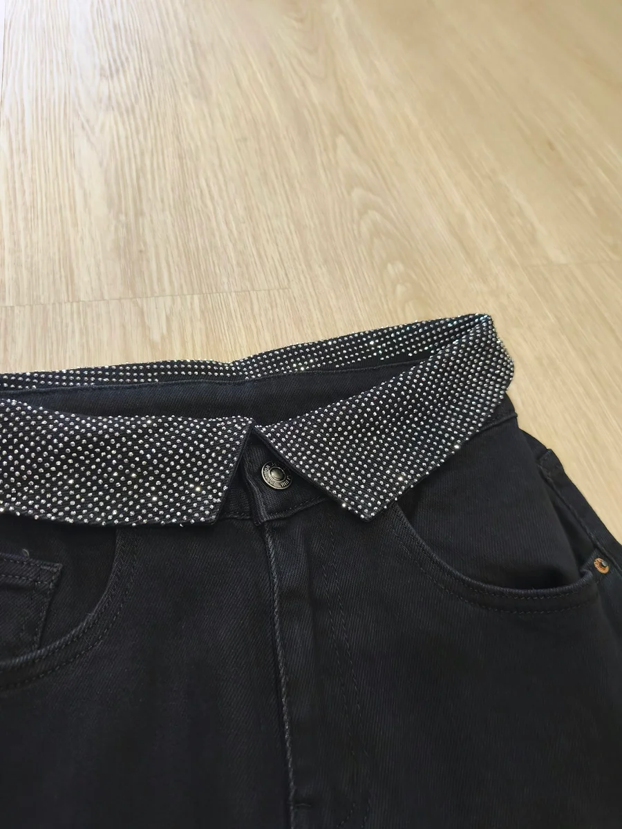 Vaquero barrel con cinturilla de strass - Negro