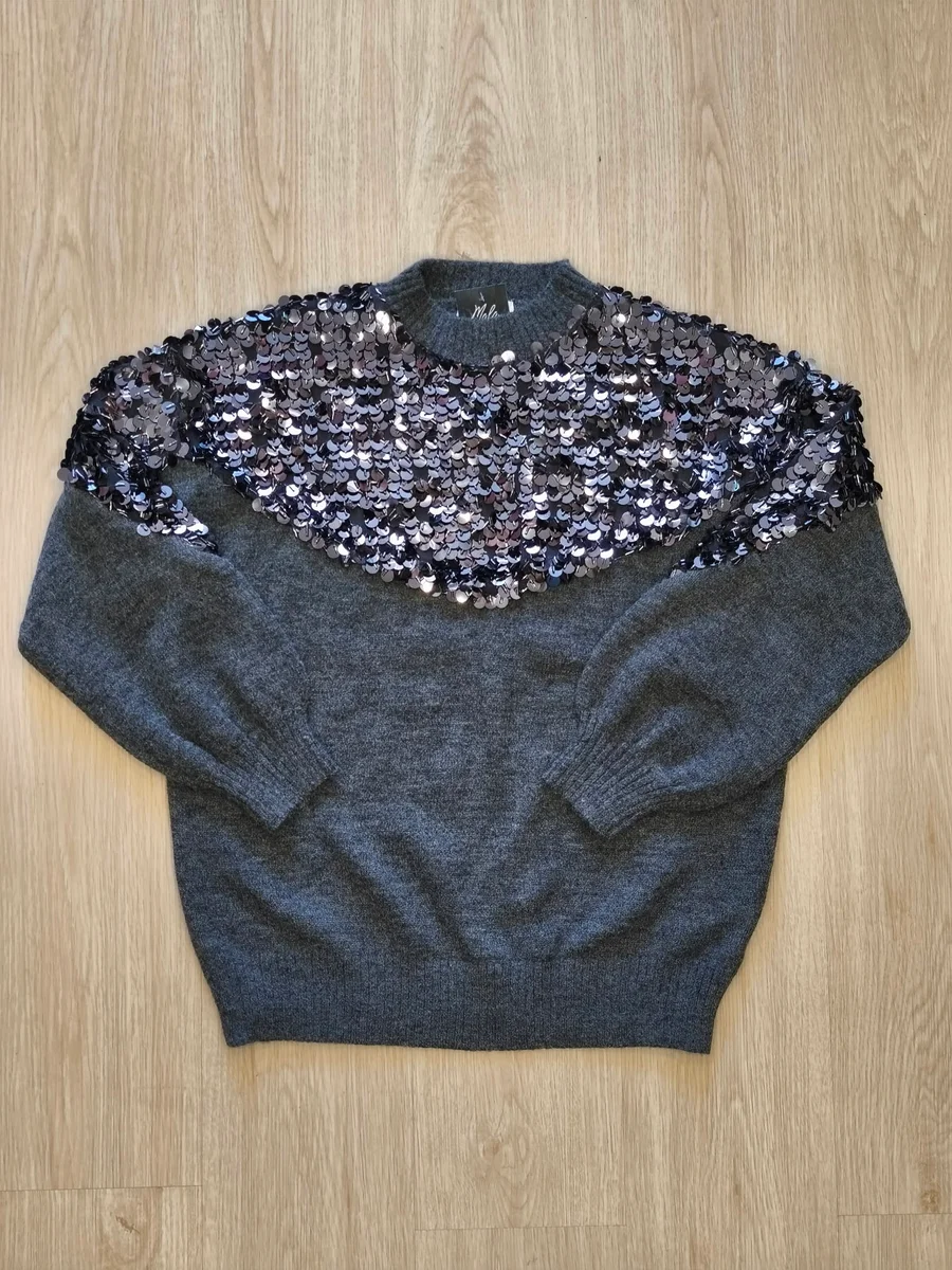 Jersey con canesú de lentejuelas - Gris