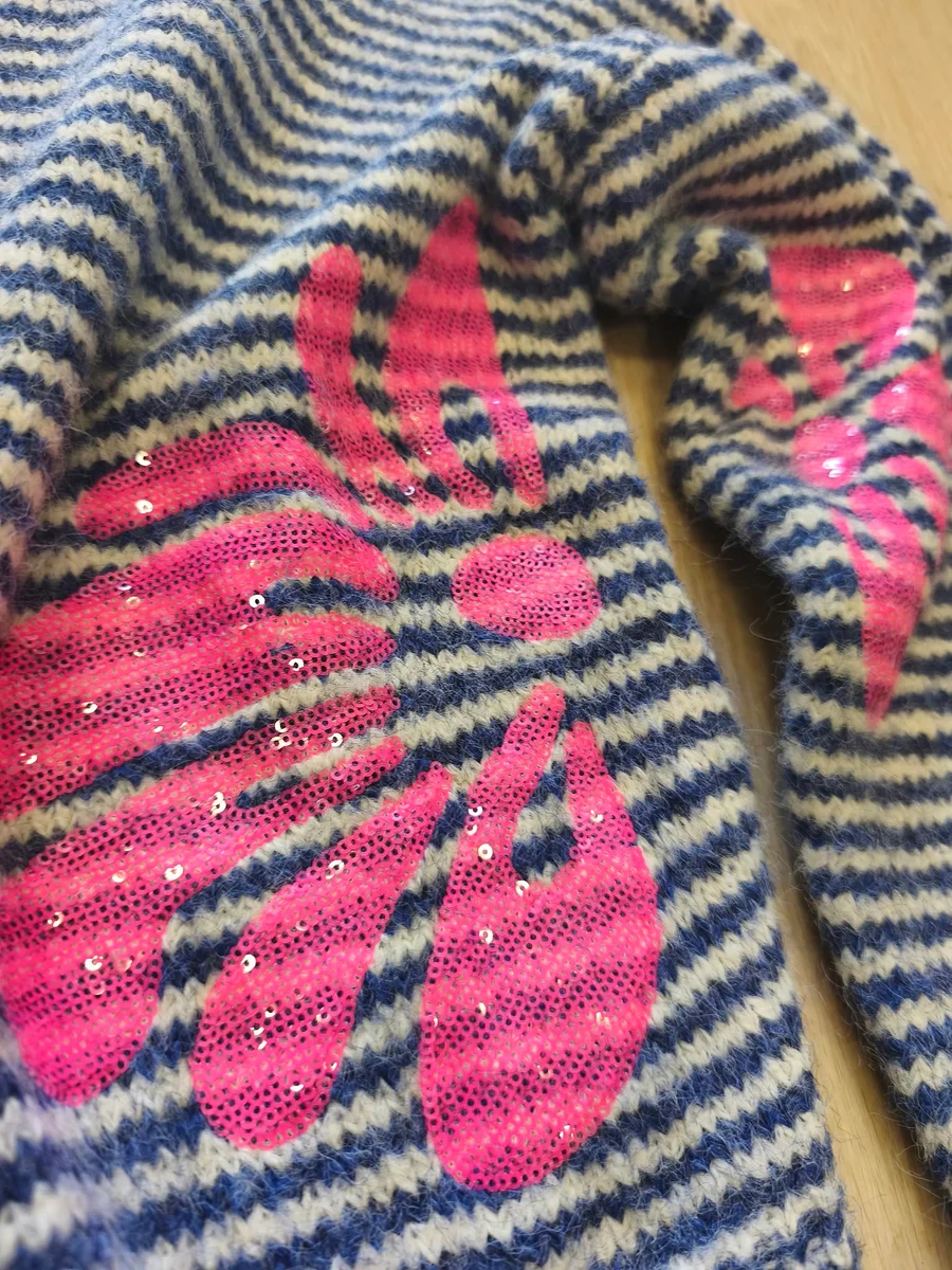 Jersey de rayas con flores de lentejuelas - Azul marino