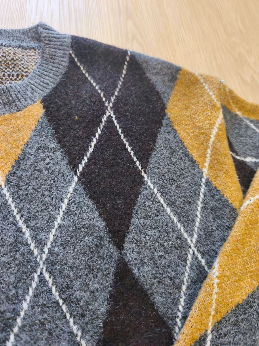 Jersey de rombos - Gris y mostaza