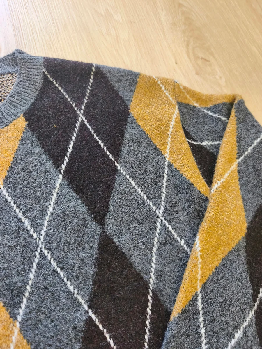 Jersey de rombos - Gris y mostaza