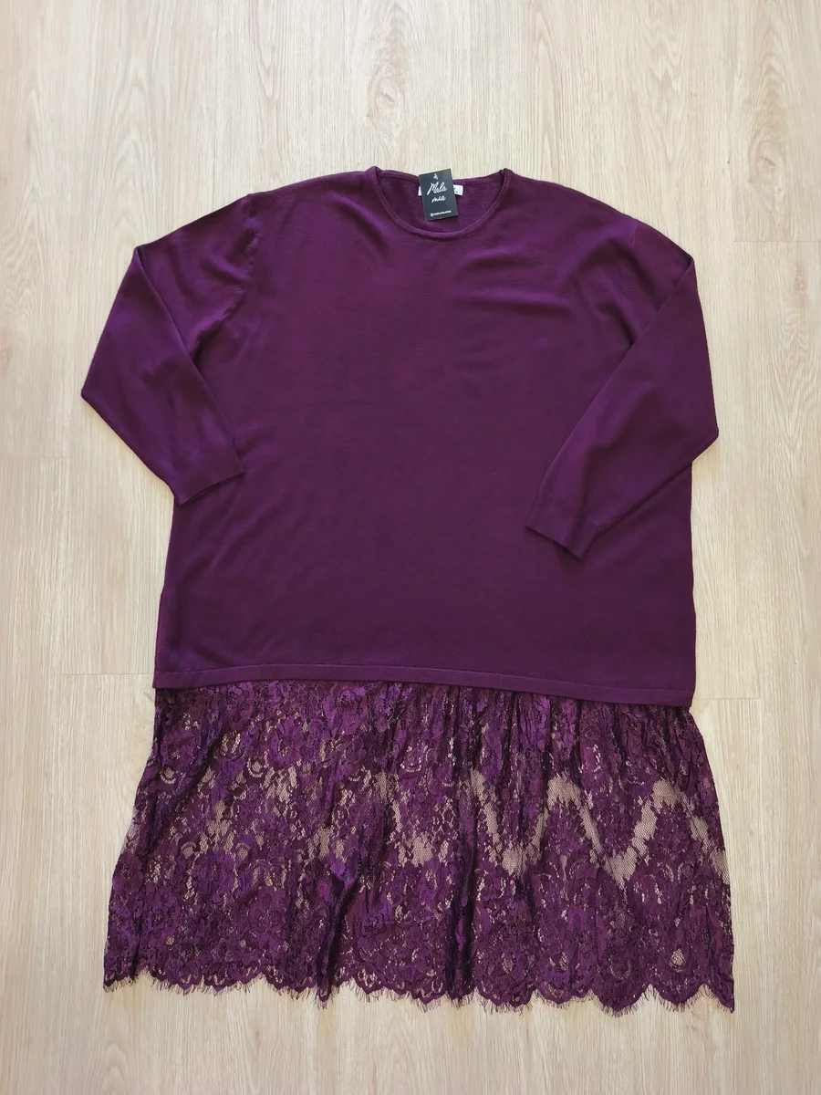 Vestido jersey con bajo de encaje - Morado