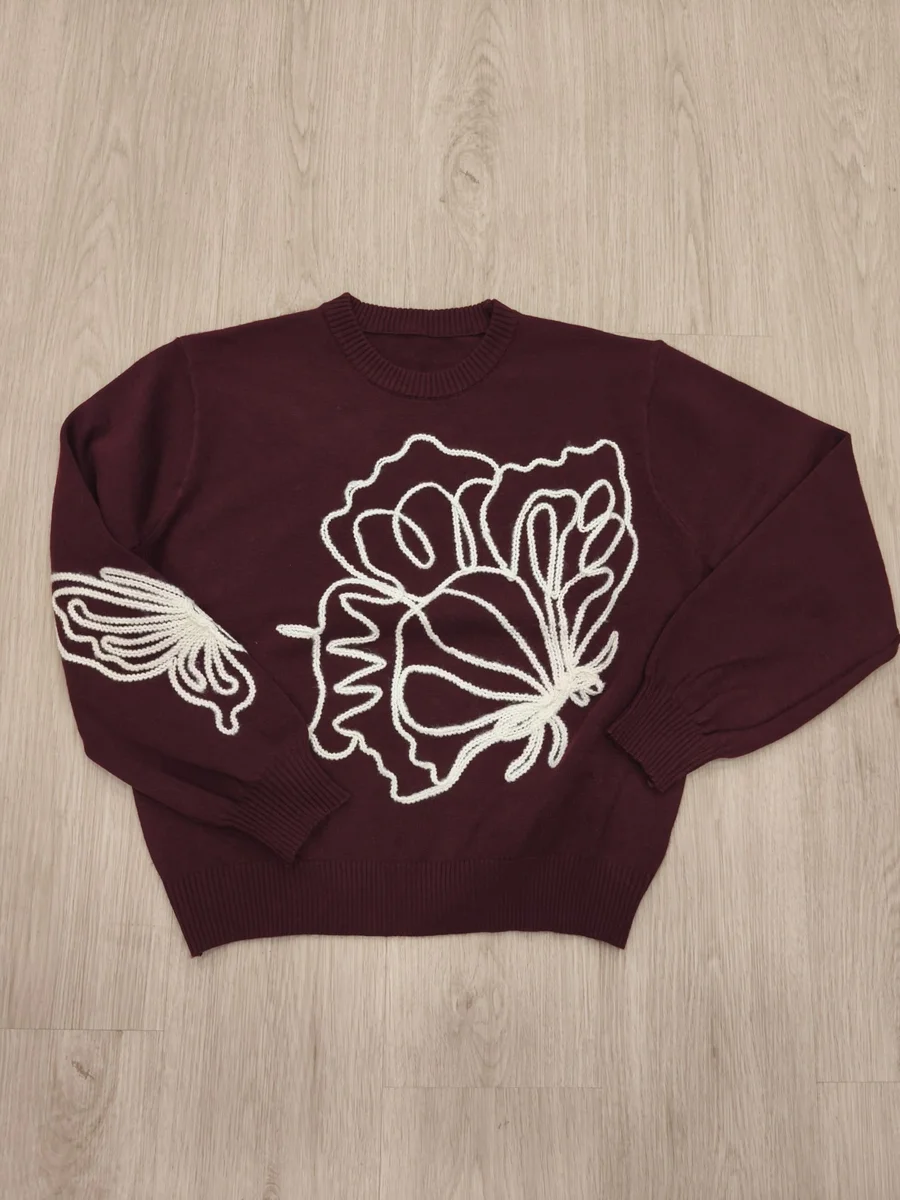 Jersey con mariposa bordada - Burdeos