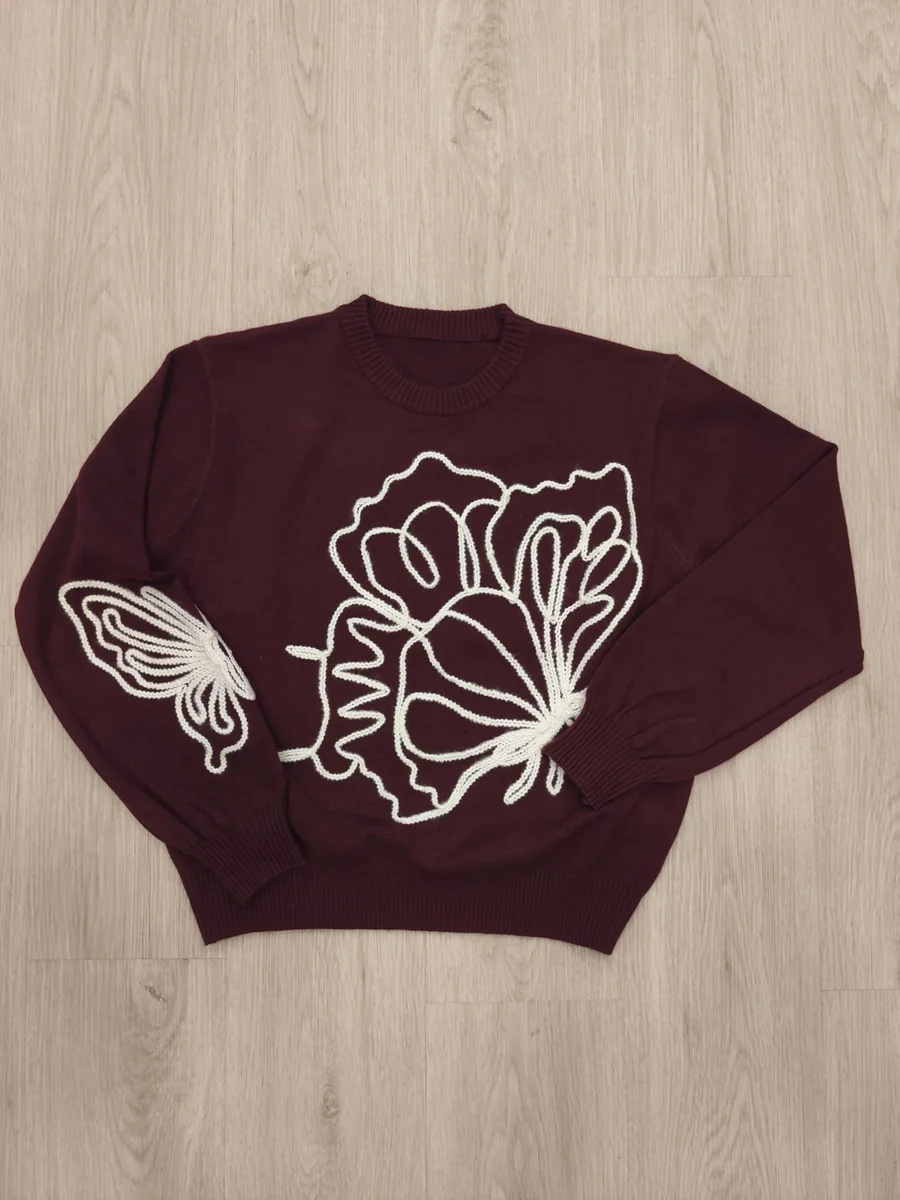 Jersey con mariposa bordada - Burdeos