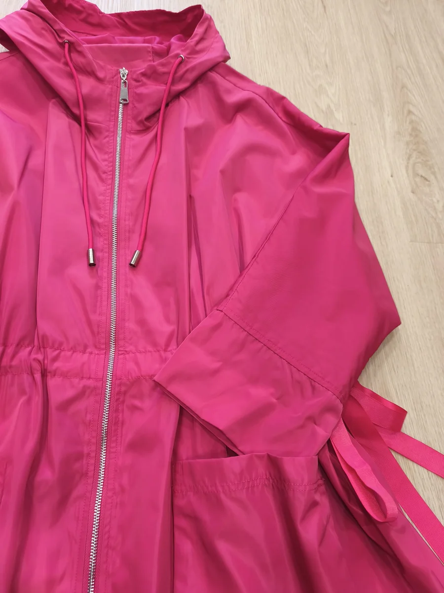 Parka fruncida con lazadas - Fucsia