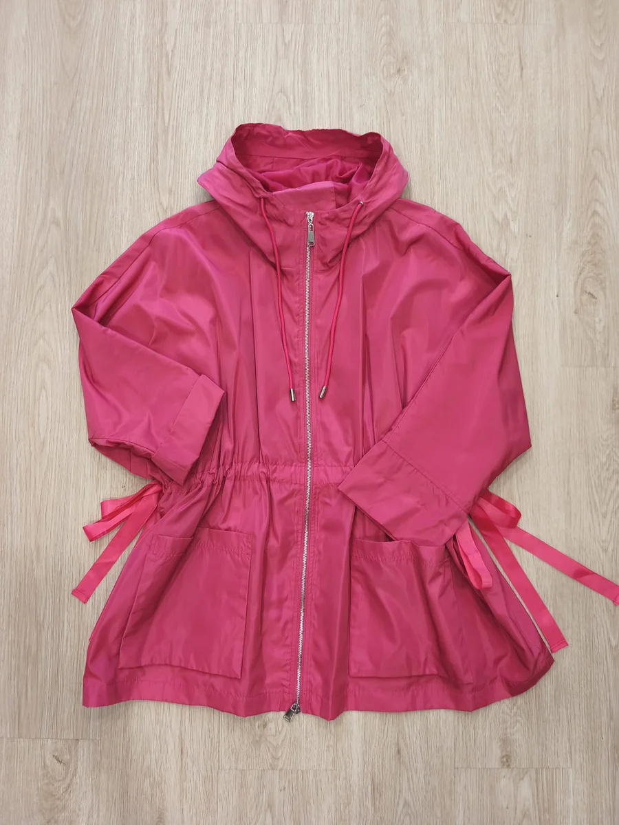 Parka fruncida con lazadas - Fucsia