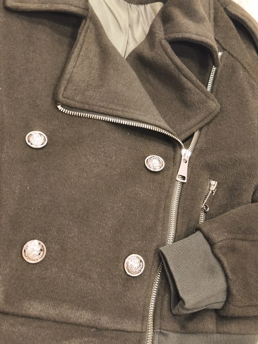 Cazadora biker de paño - Caqui