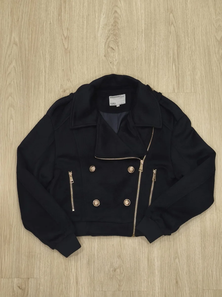 Cazadora biker de paño - Negro