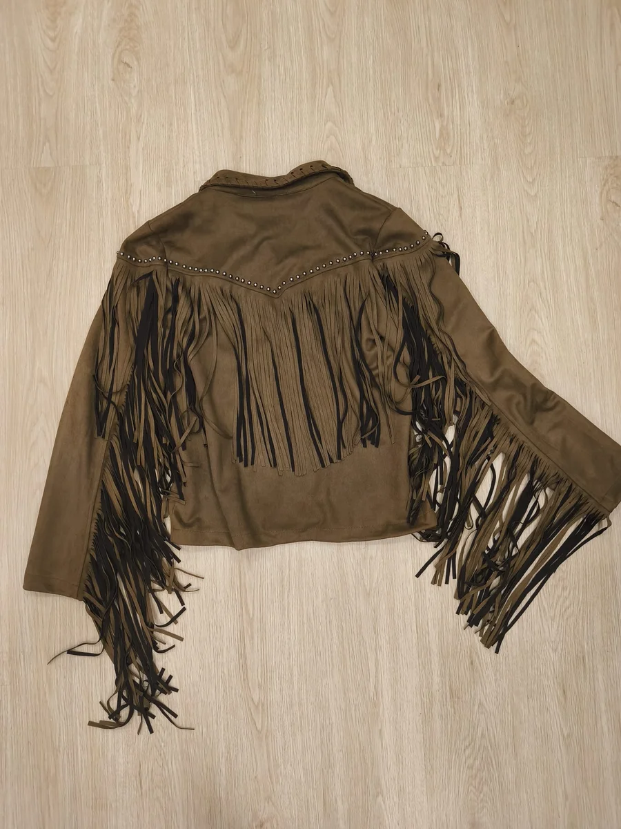 Chaqueta de antelina con flecos - Marrón