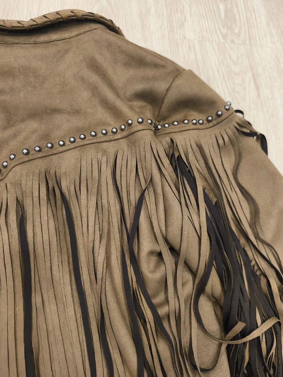 Chaqueta de antelina con flecos - Marrón