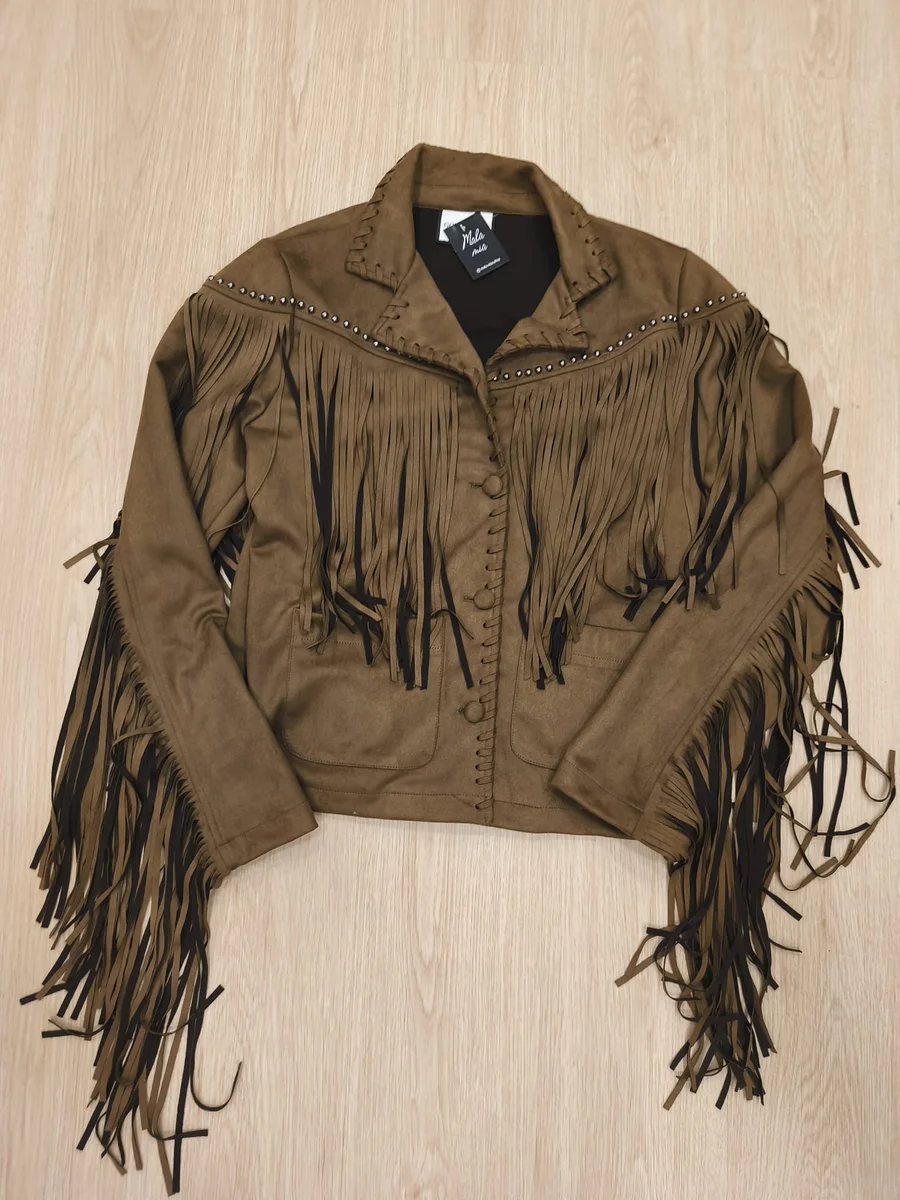 Chaqueta de antelina con flecos - Marrón