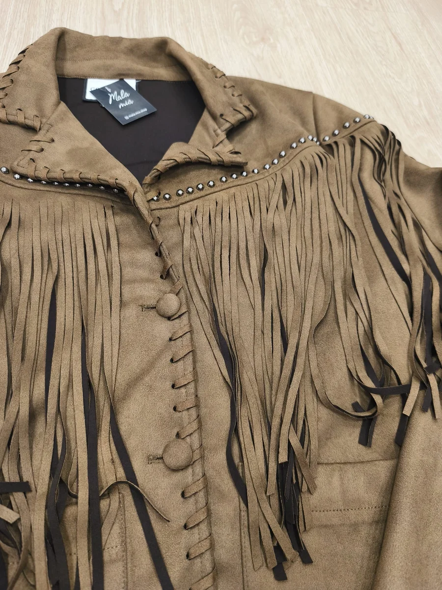 Chaqueta de antelina con flecos - Marrón