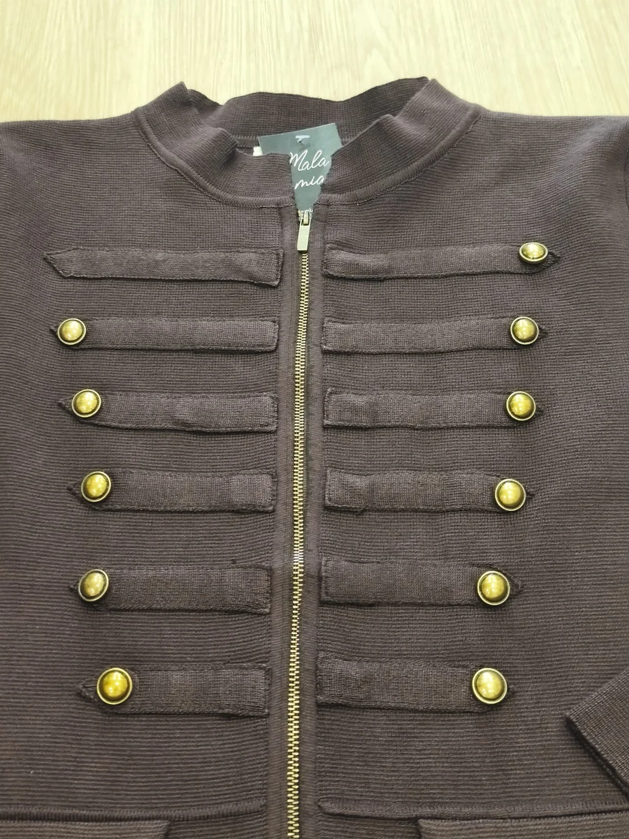 Chaqueta militar de punto fino - Marrón