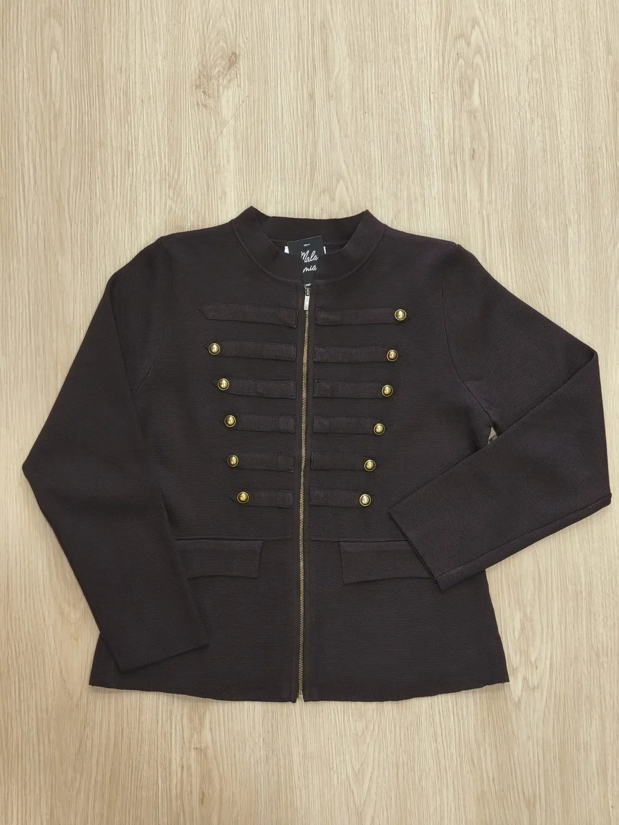 Chaqueta militar de punto fino - Marrón