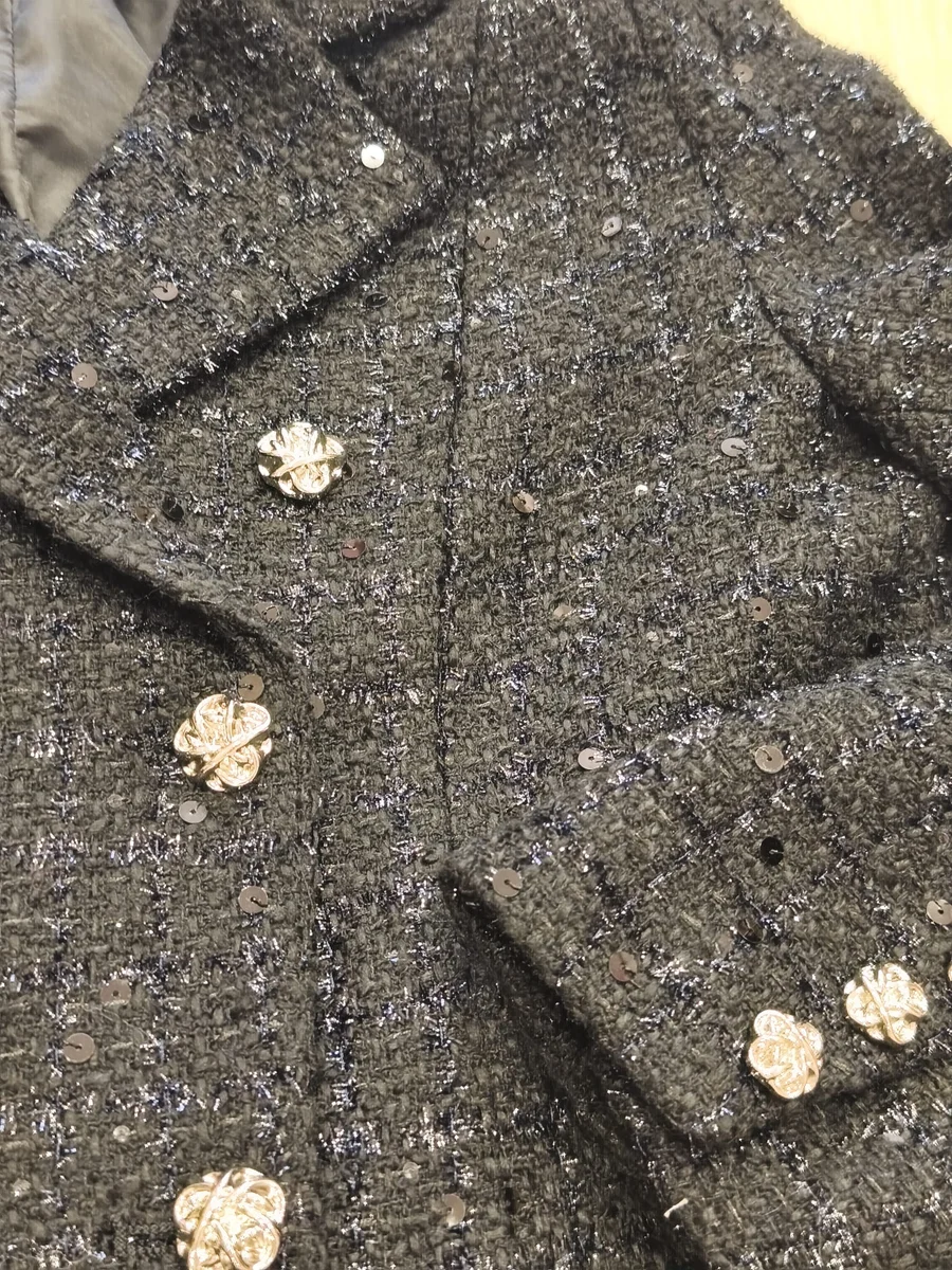 Chaqueta de tweed con botones joya - Marrón